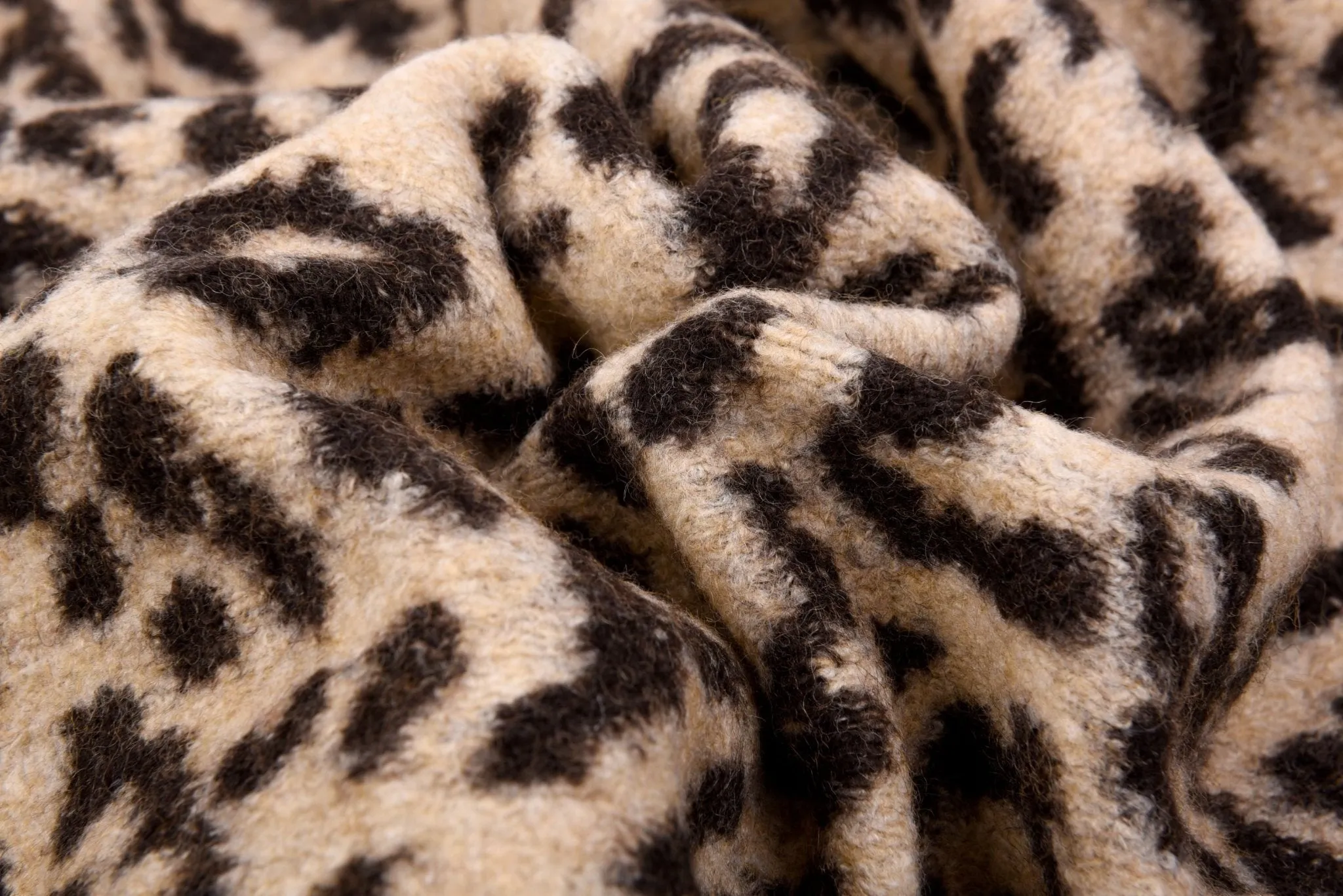 100% Boiled Wool Jacquard Leopard Print Fabric / Premium Designer Made