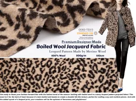 100% Boiled Wool Jacquard Leopard Print Fabric / Premium Designer Made