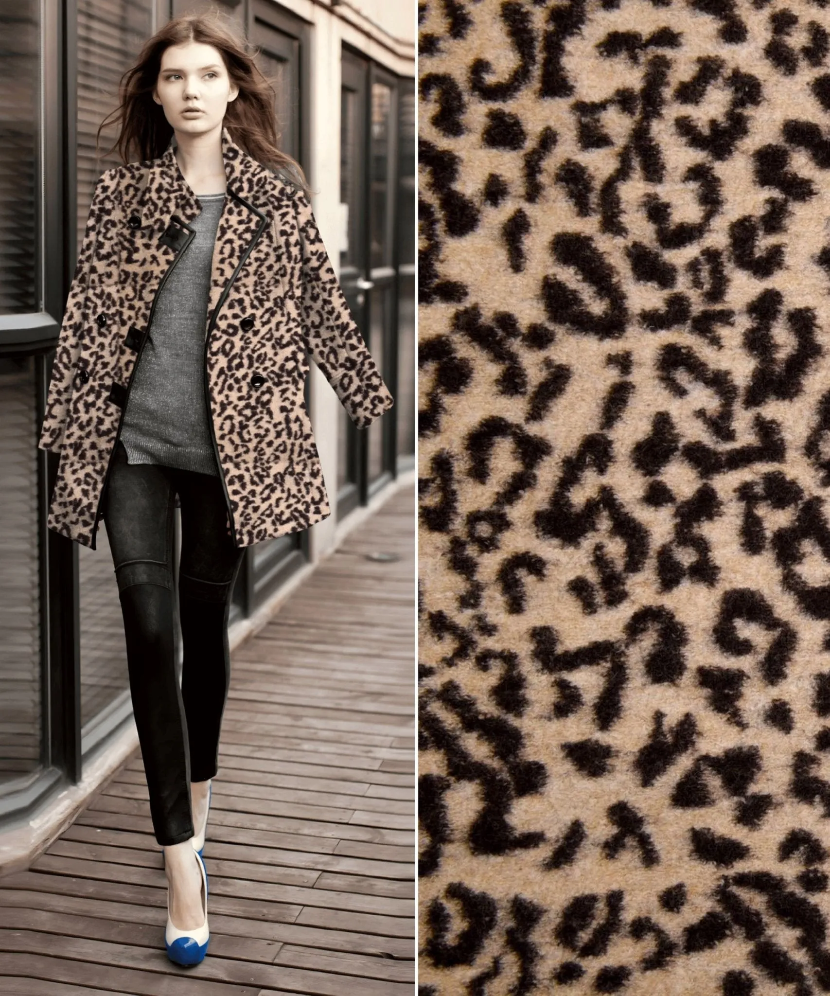 100% Boiled Wool Jacquard Leopard Print Fabric / Premium Designer Made