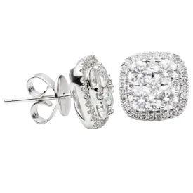 1.30ct 18k White Gold Medium Square Cluster Earrings