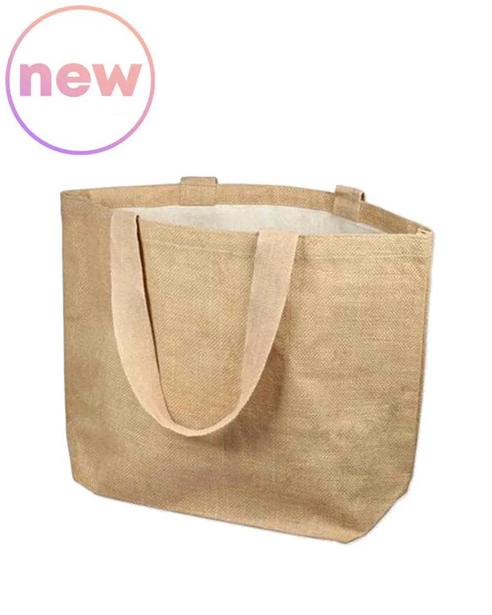 48 ct Daily Use Deluxe Jute Burlap Tote Bags with Cotton Interior - By Case