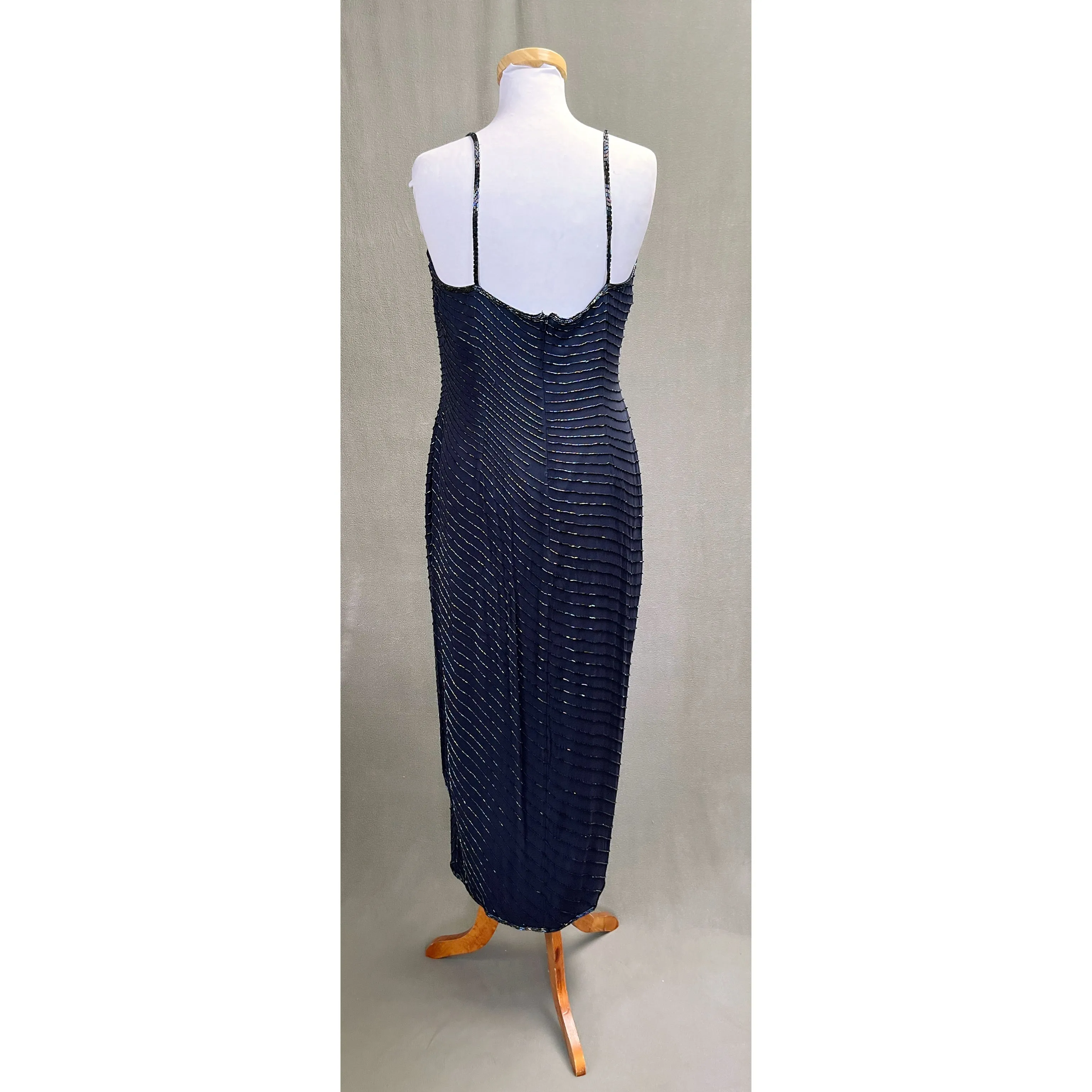 AJ Bari vintage navy beaded dress, size 14