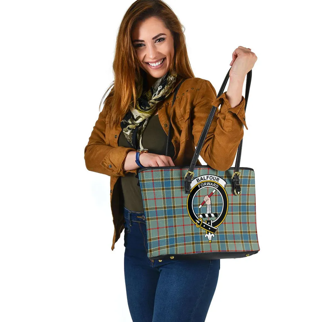 Balfour Blue Tartan Leather Tote Bag with Family Crest