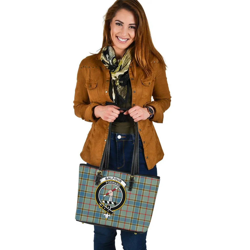 Balfour Blue Tartan Leather Tote Bag with Family Crest