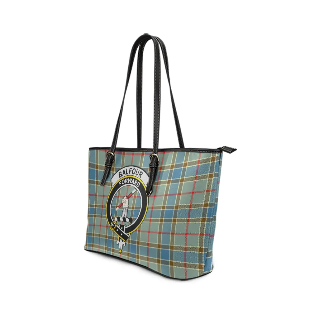 Balfour Blue Tartan Leather Tote Bag with Family Crest