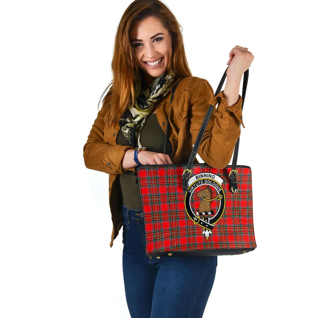 Binning Tartan Leather Tote Bag with Family Crest