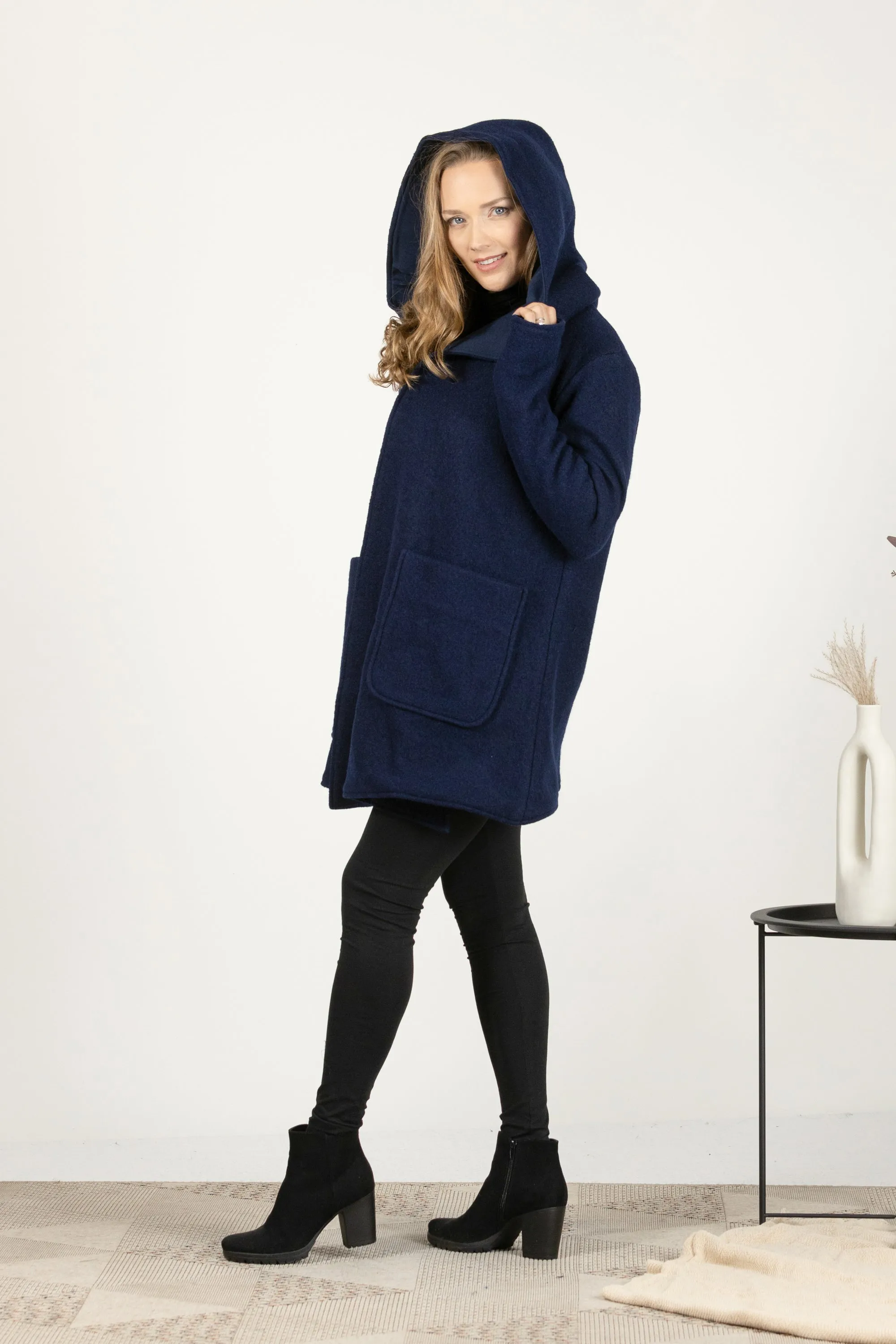 Black Hooded Wool Cardigan