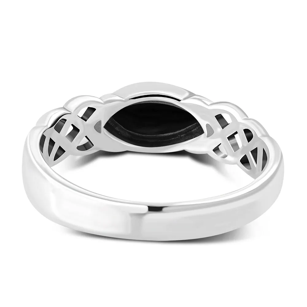 Black Onyx Celtic Silver Ring