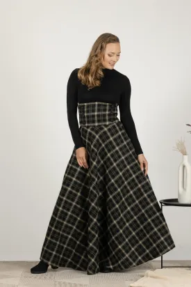 Brown Plaid Winter Wool Maxi Skirt