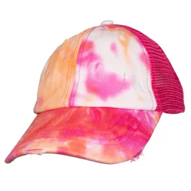 BT-791 Kids C.C Criss Cross Pony Cap Tie Dye Orange/Hot Pink