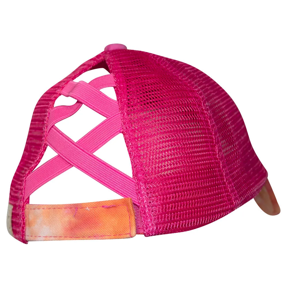 BT-791 Kids C.C Criss Cross Pony Cap Tie Dye Orange/Hot Pink