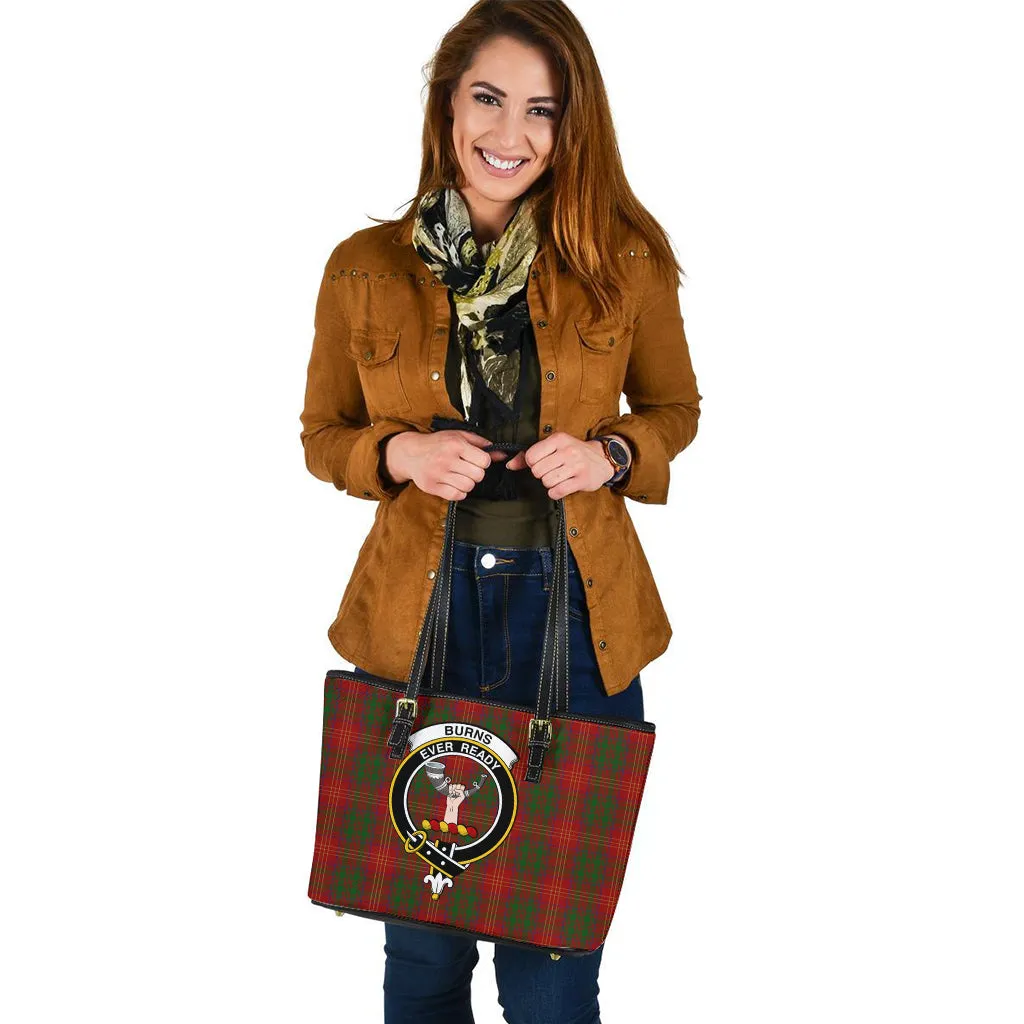 Burns Tartan Leather Tote Bag with Family Crest