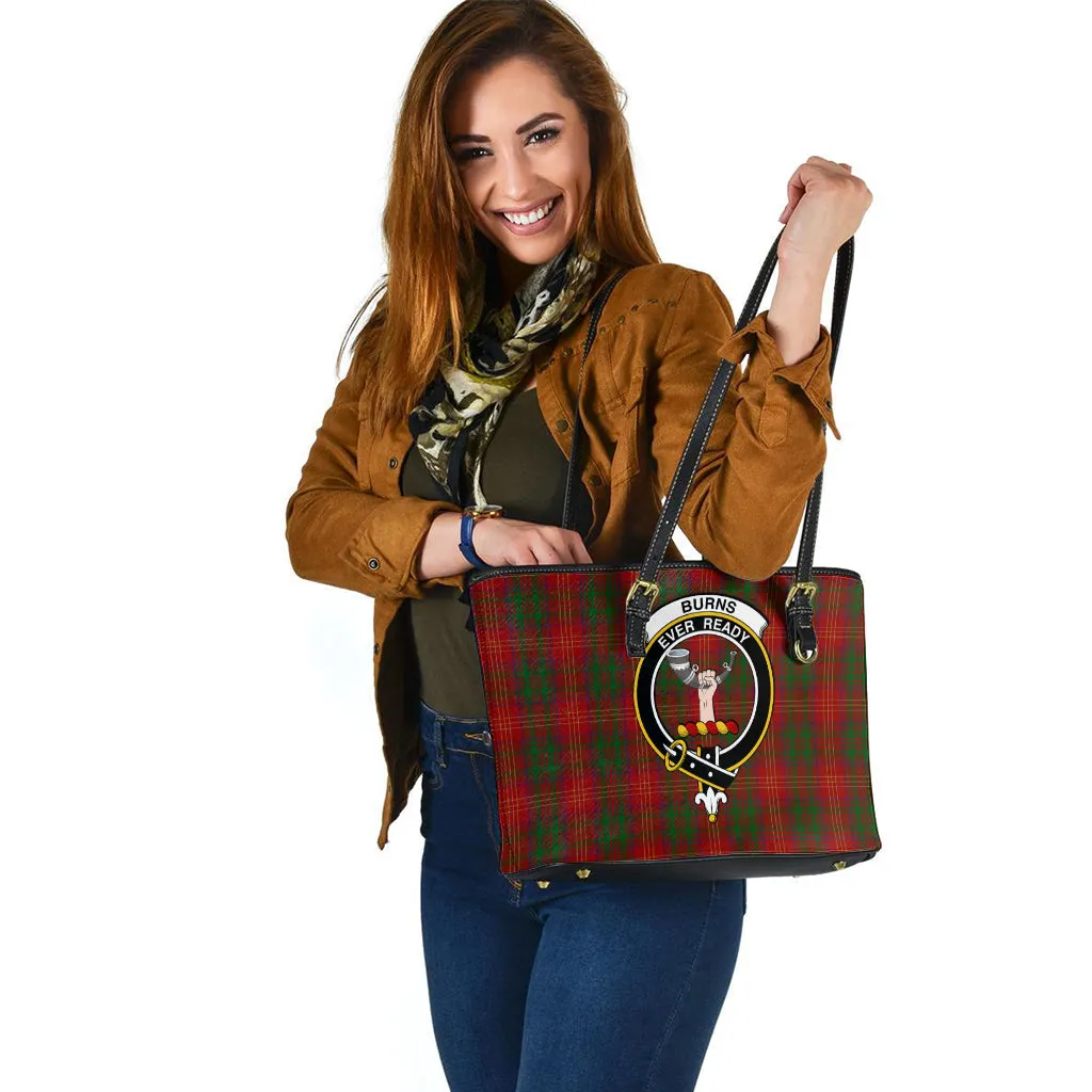 Burns Tartan Leather Tote Bag with Family Crest