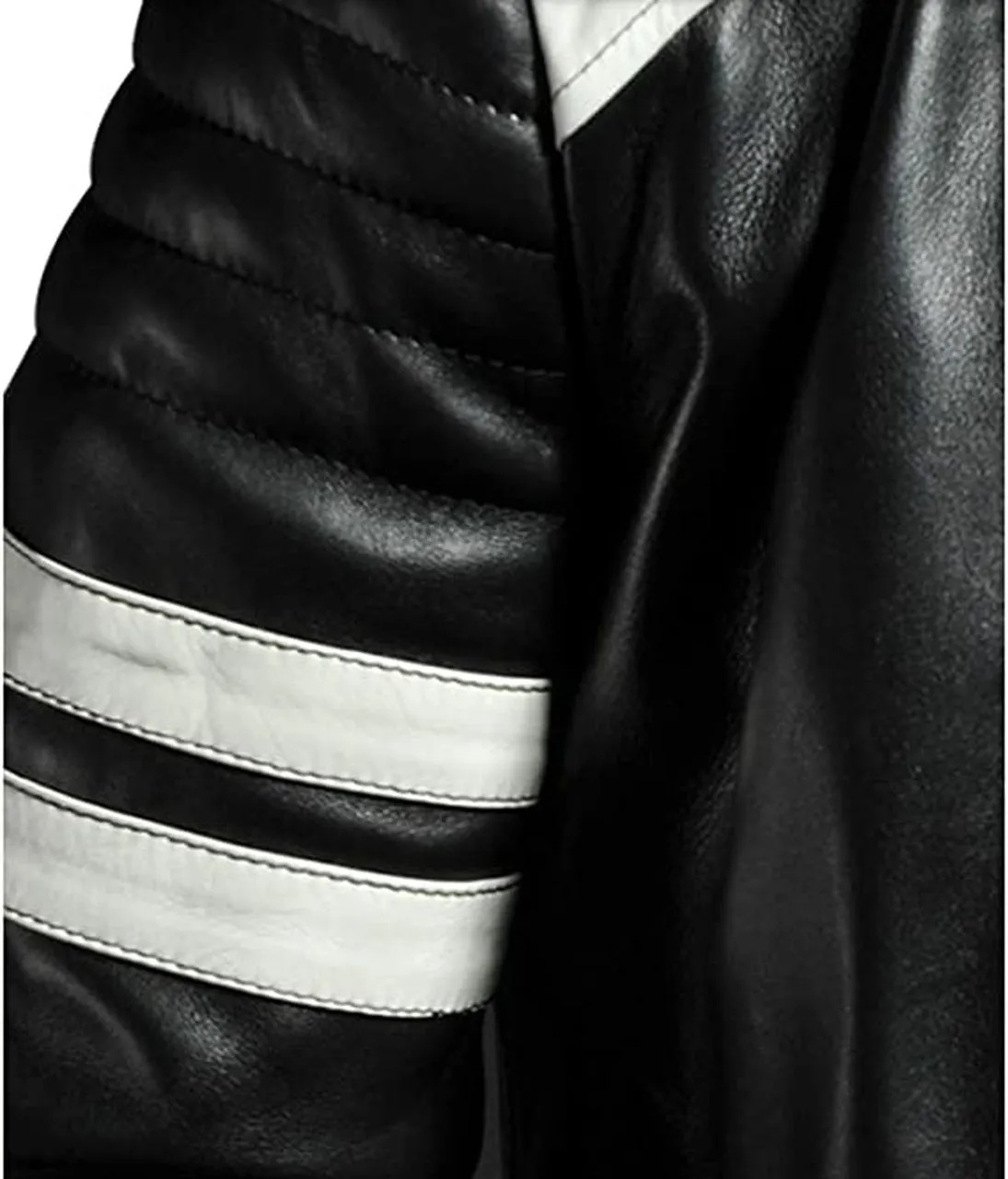 Café Racer Style Genuine sheepskin Leather Jacket With White Stirpes