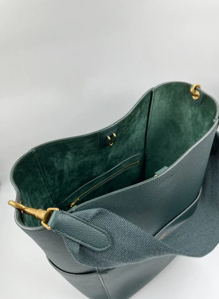 Celine Sangle Bucket Tote in Soft Grained Calfskin Amazone Green