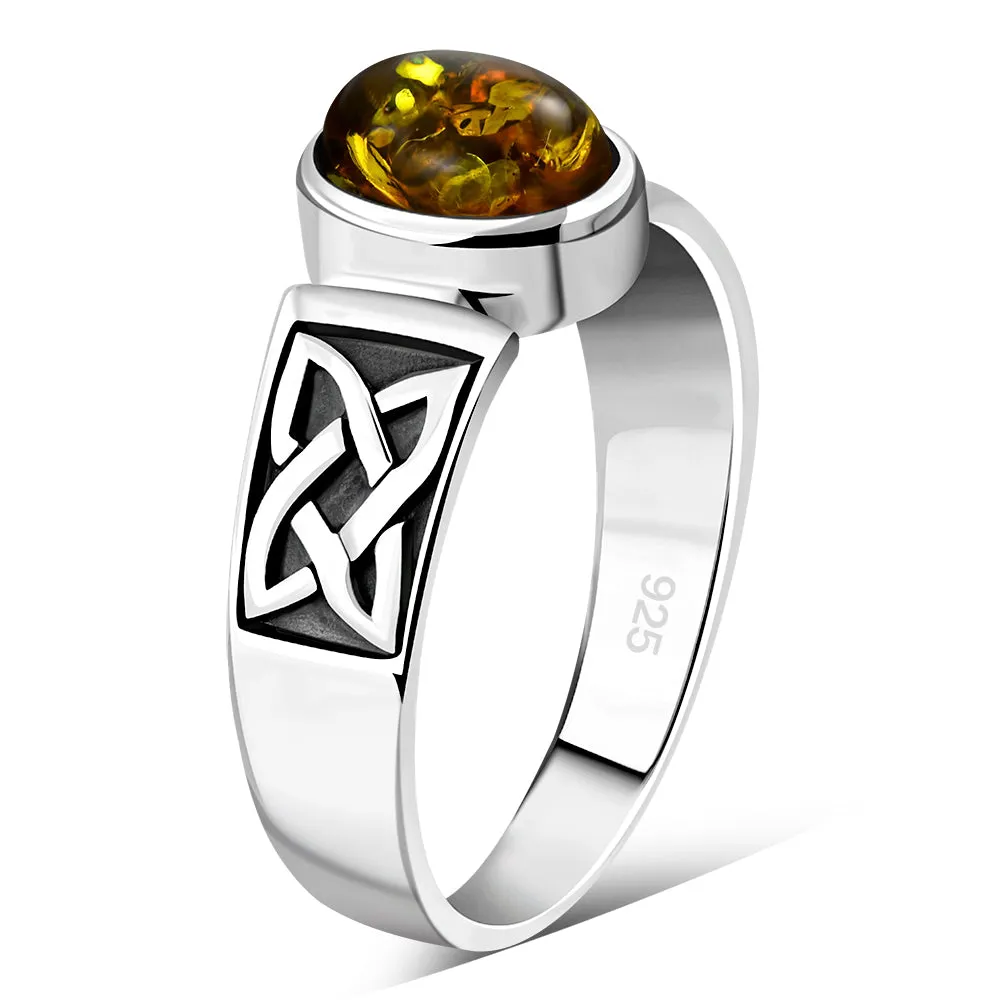 Celtic Baltic Amber Sterling Silver Ring