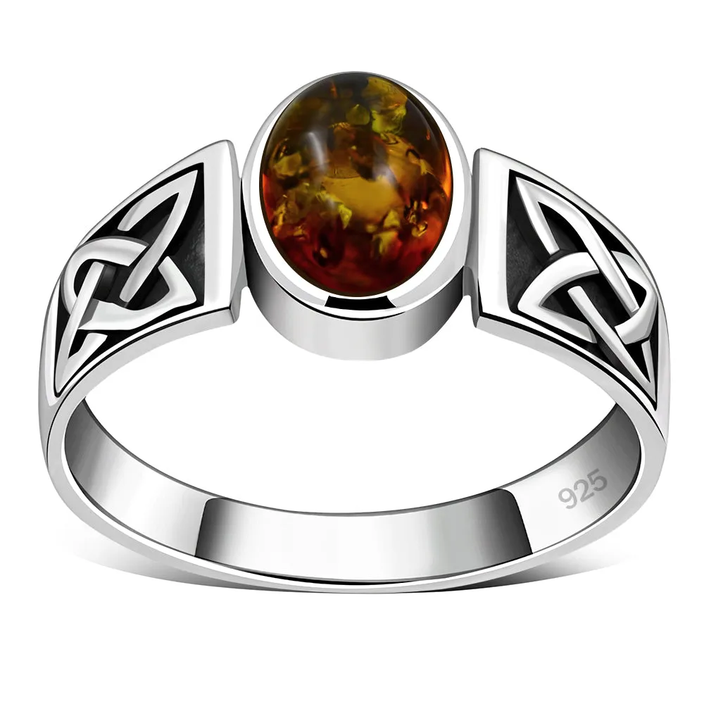 Celtic Baltic Amber Sterling Silver Ring