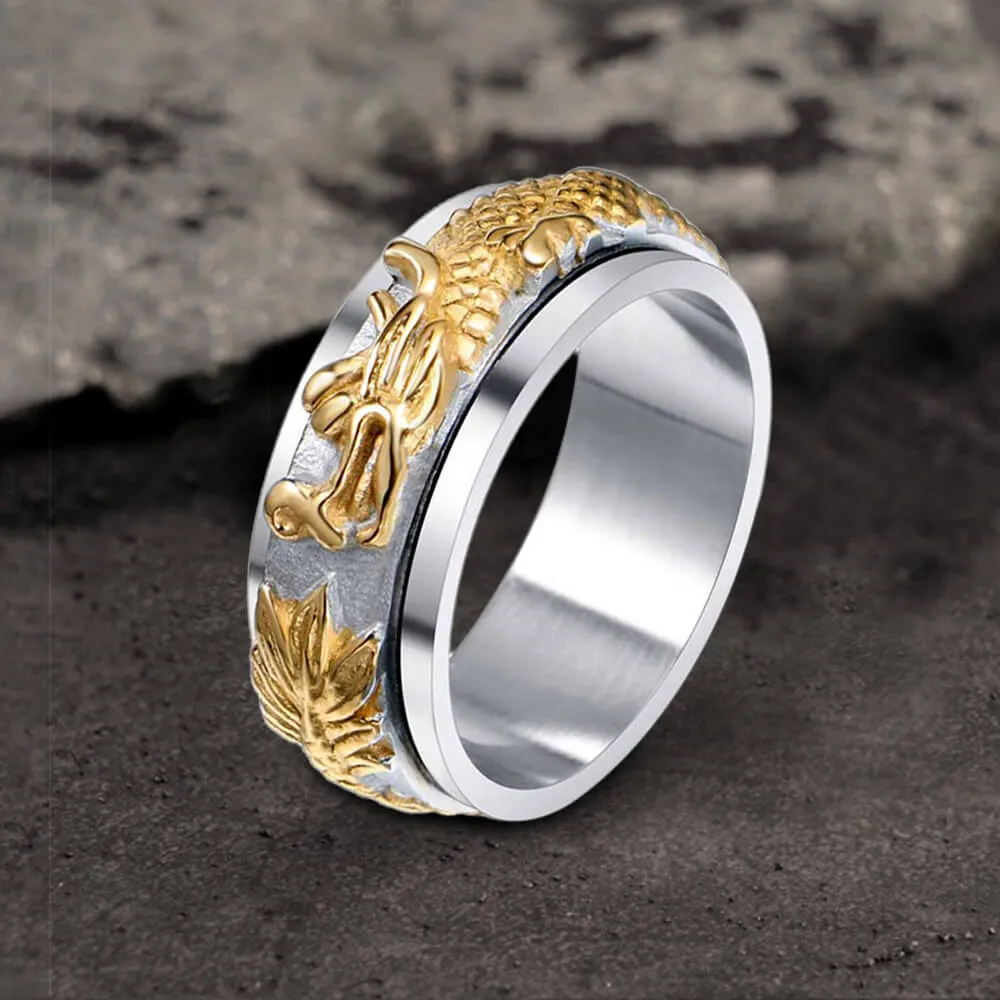 Chinese Dragon Stainless Steel Spinner Ring