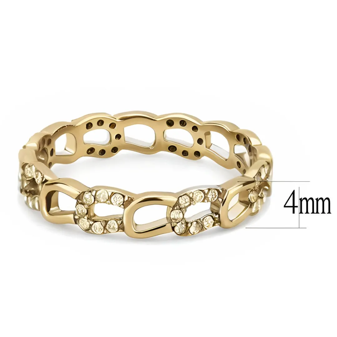 CJ111G Wholesale Women's Gold Stainless Steel AAA Grade Clear Cubic Zirconia Eternal Horseshoe Minimal Ring