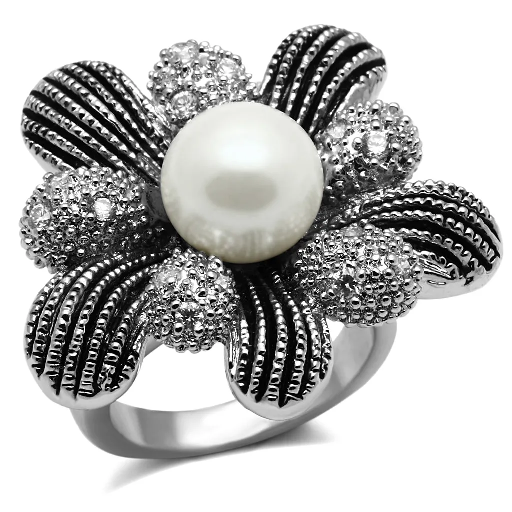 CJE2877 Wholesale Stainless Steel Floral White Pearl Ring