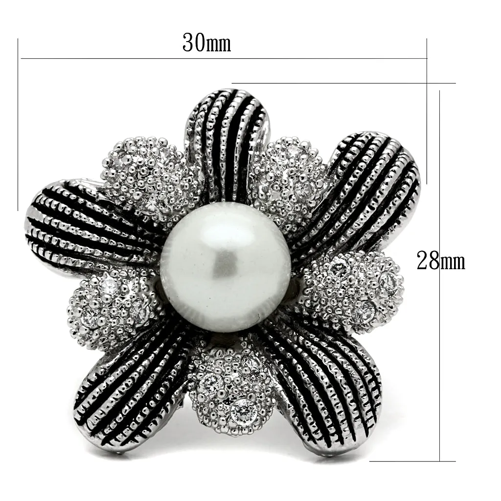 CJE2877 Wholesale Stainless Steel Floral White Pearl Ring