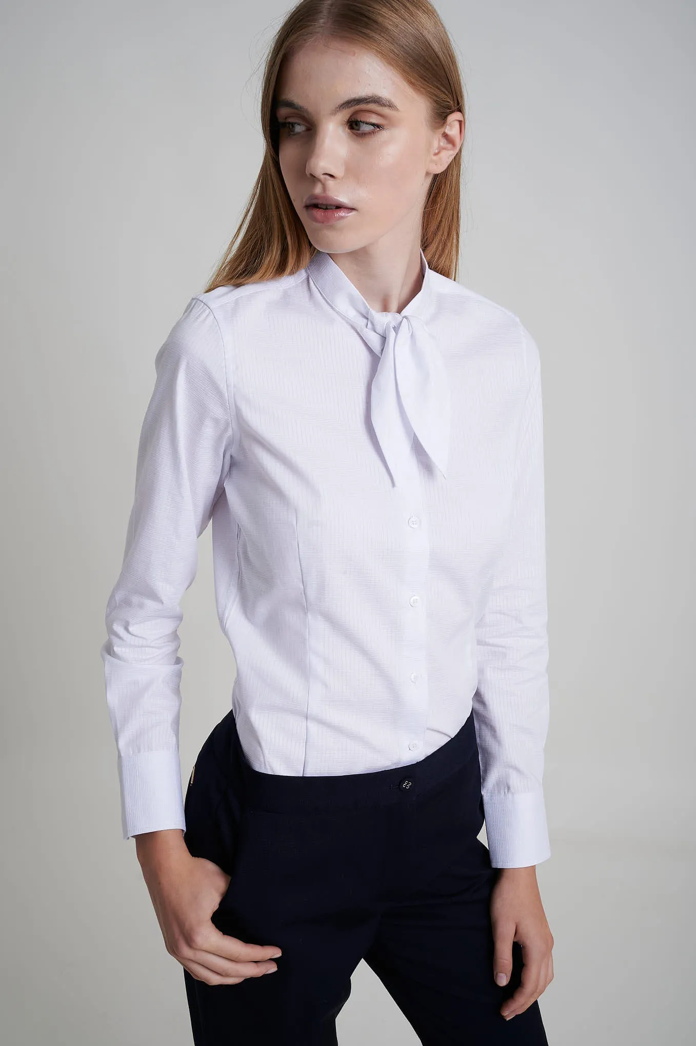 Cotton elastane shirt with bow collar