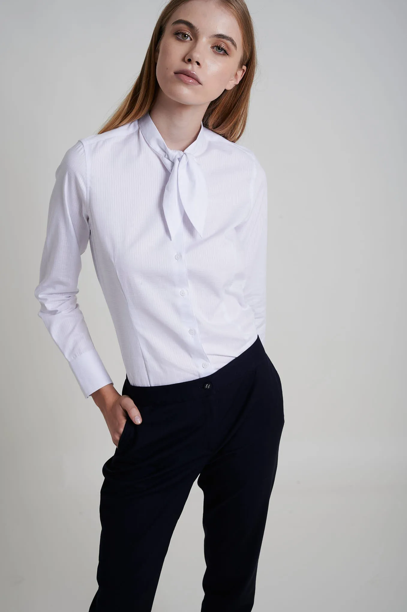 Cotton elastane shirt with bow collar