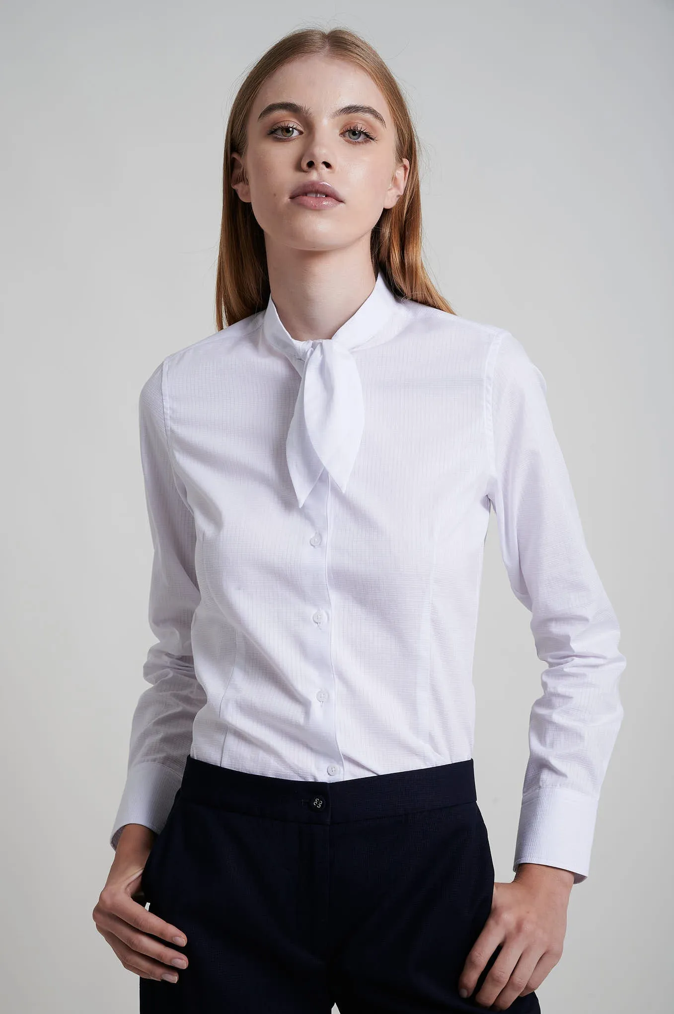 Cotton elastane shirt with bow collar