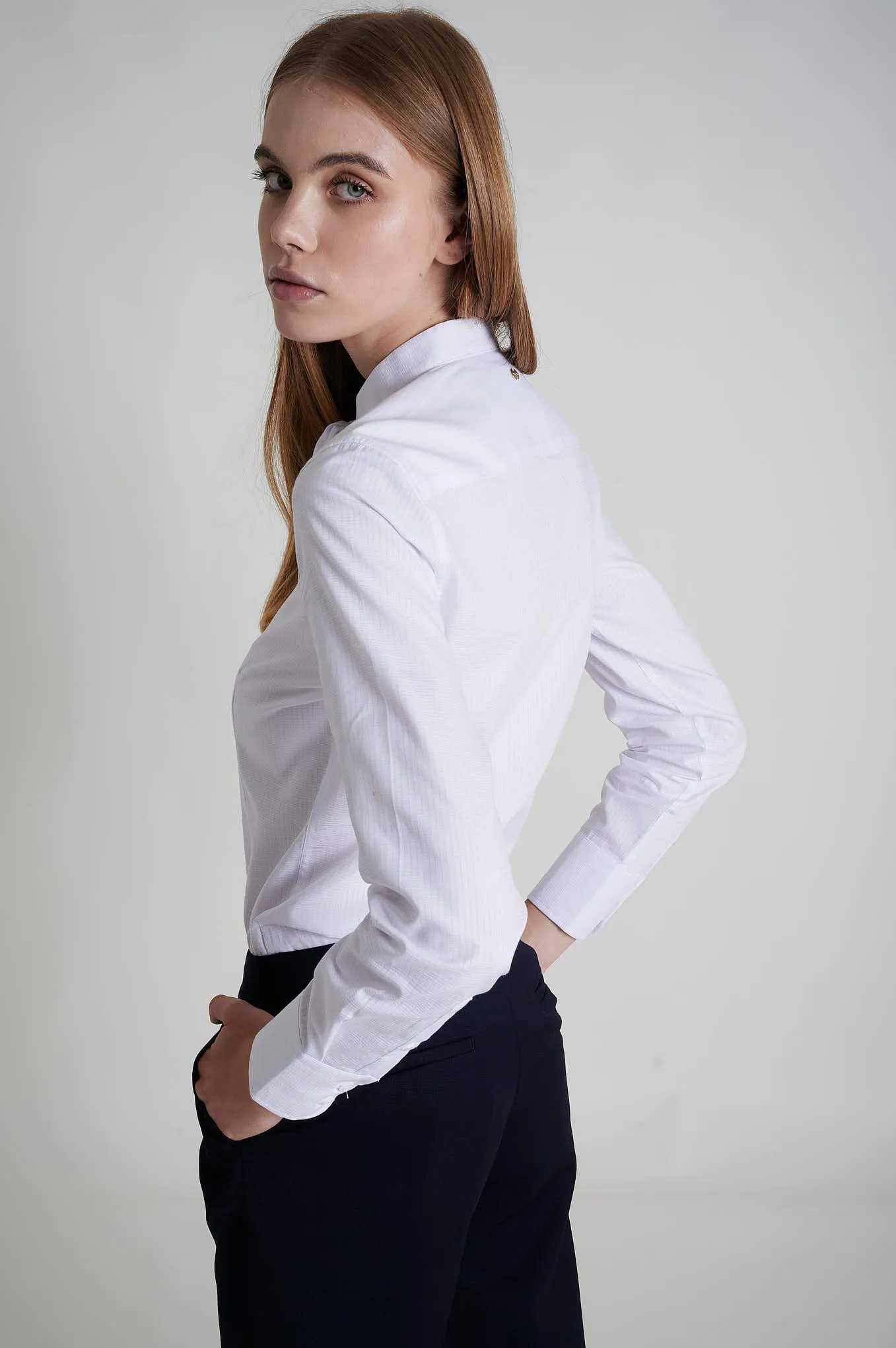 Cotton elastane shirt with bow collar