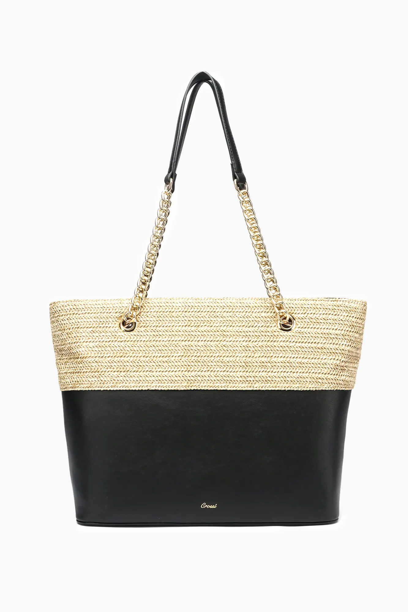 Daisy Bowtie Dual Straw Tote Bag: Black