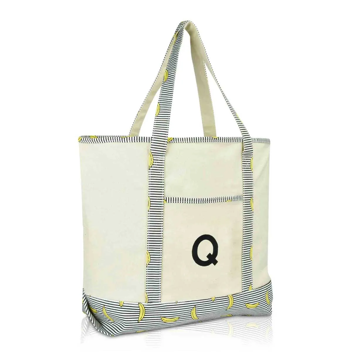 Dalix Initial Tote Bag Personalized Monogram Zippered Top Letter - Q