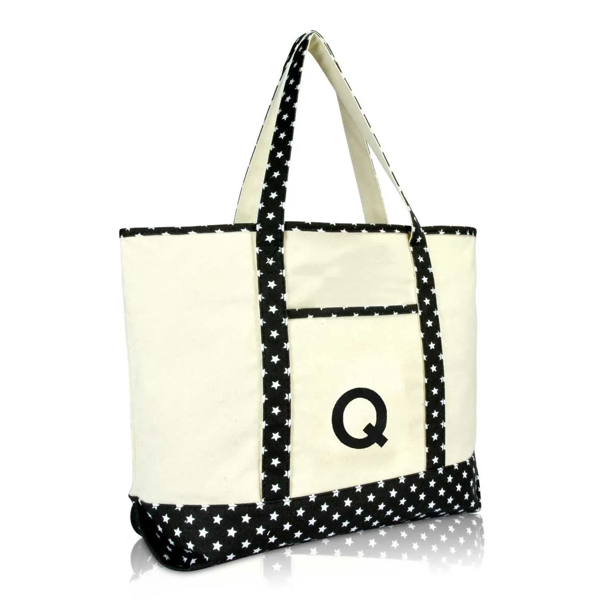 Dalix Initial Tote Bag Personalized Monogram Zippered Top Letter - Q