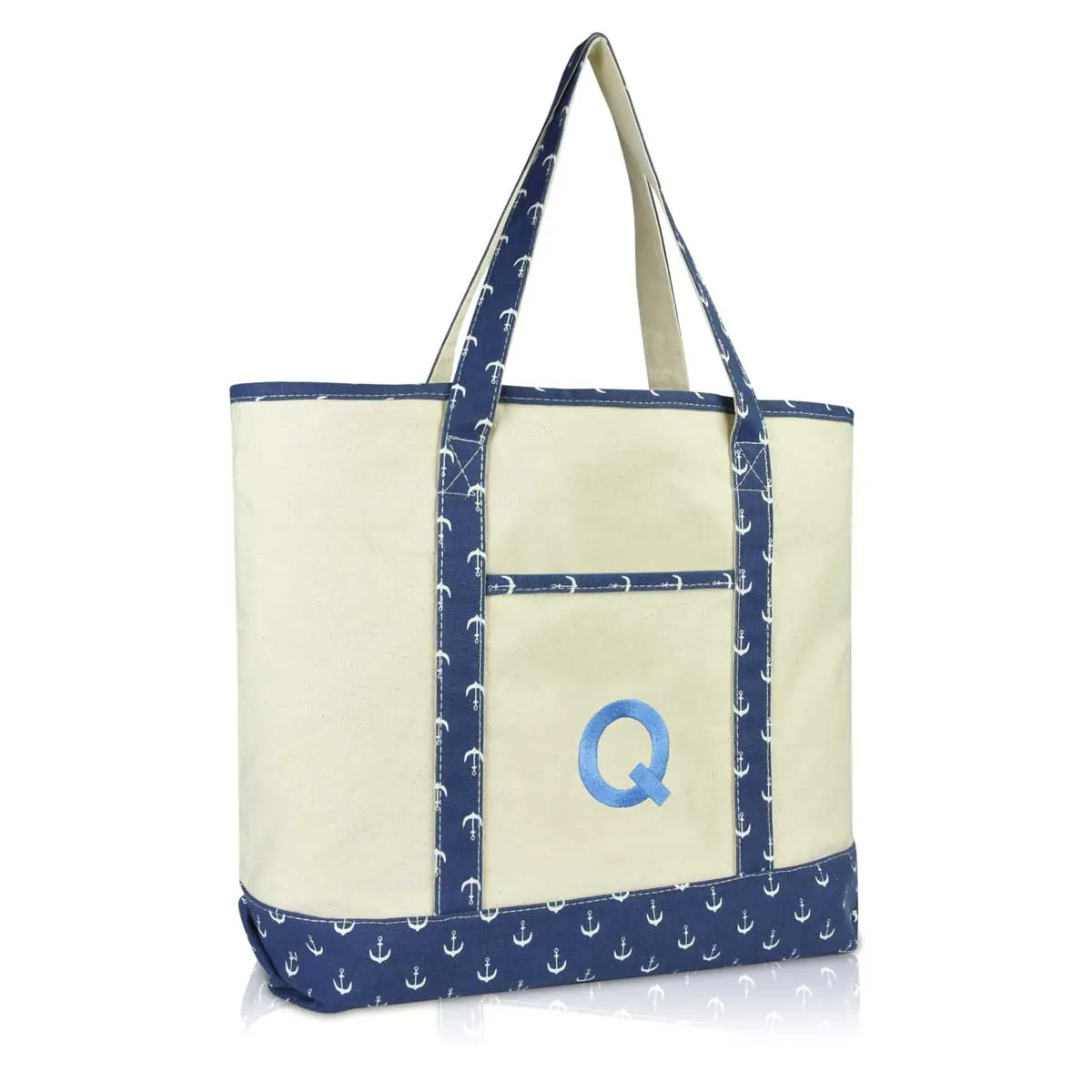 Dalix Initial Tote Bag Personalized Monogram Zippered Top Letter - Q