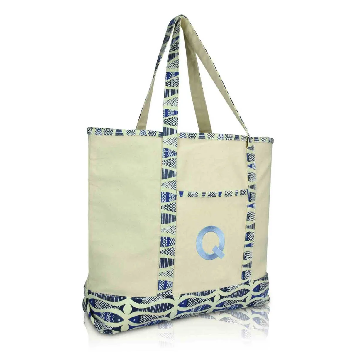 Dalix Initial Tote Bag Personalized Monogram Zippered Top Letter - Q