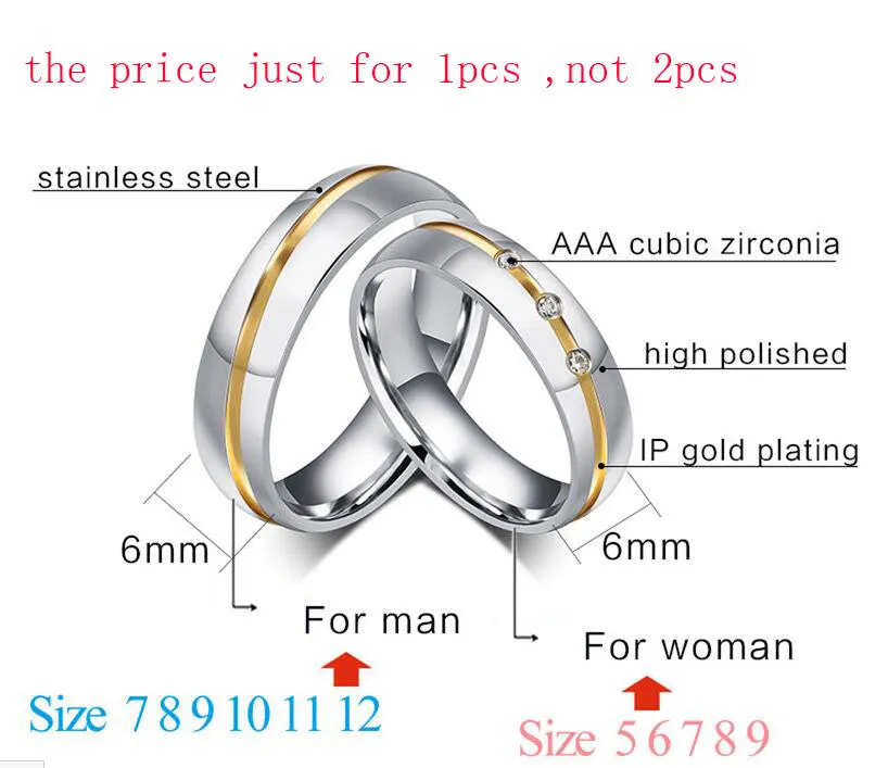 Fashion Men Women Wedding Rings AAA CZ Stone Rings For Women And Men Free Shipping Stainless Steel Finger Rings