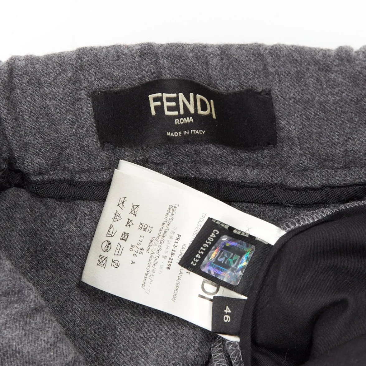 FENDI 100% virgin wool grey drawstring waistband casual dress trousers IT46 S