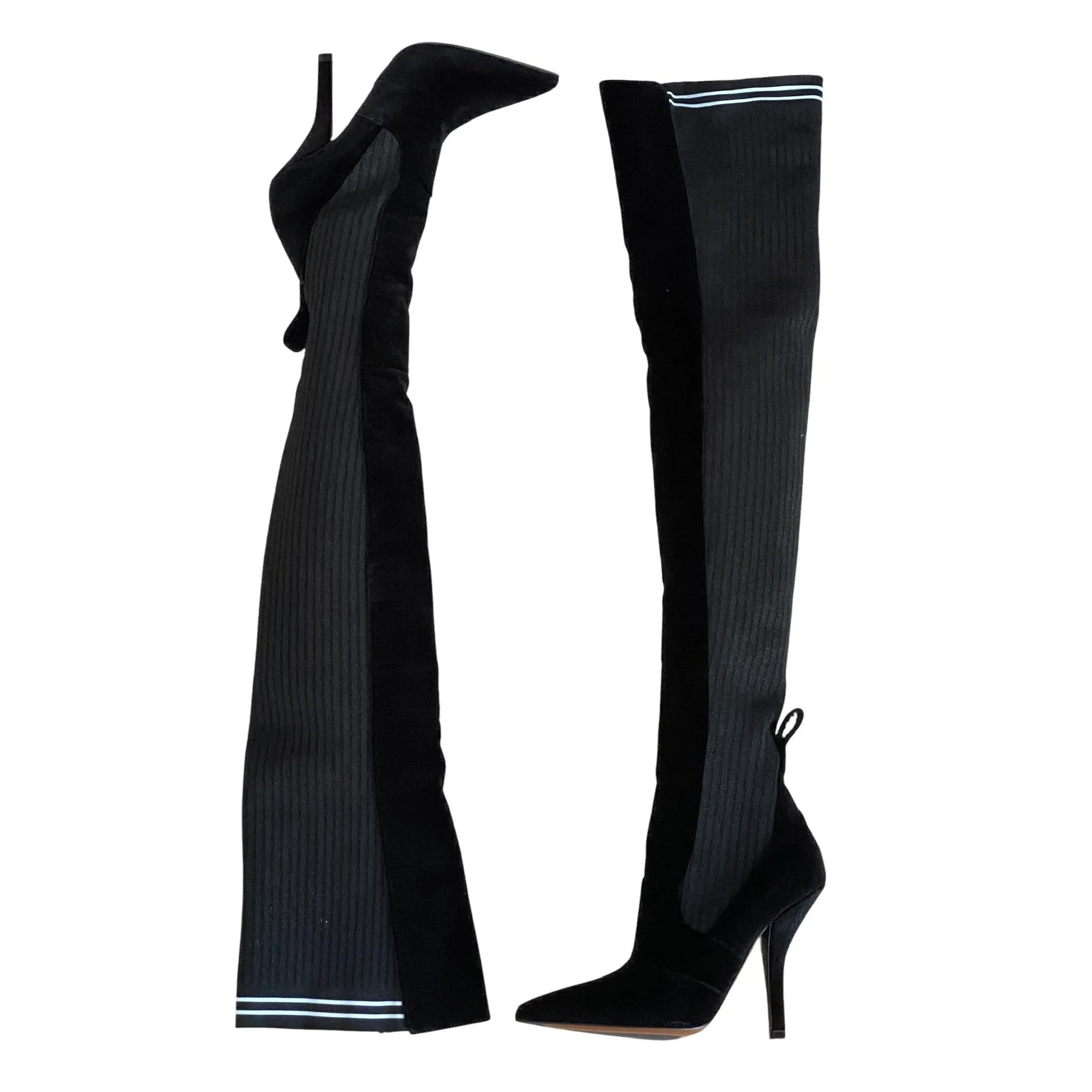 Fendi Black Velvet Over-the-Knee Rockoko Boots 38