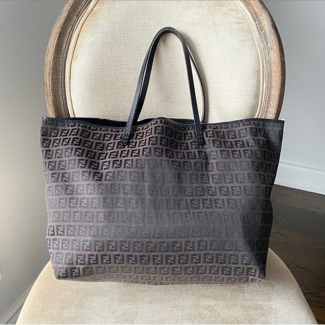 Fendi Brown Zucca Jacquard Fabric Large Floppy Tote Bag