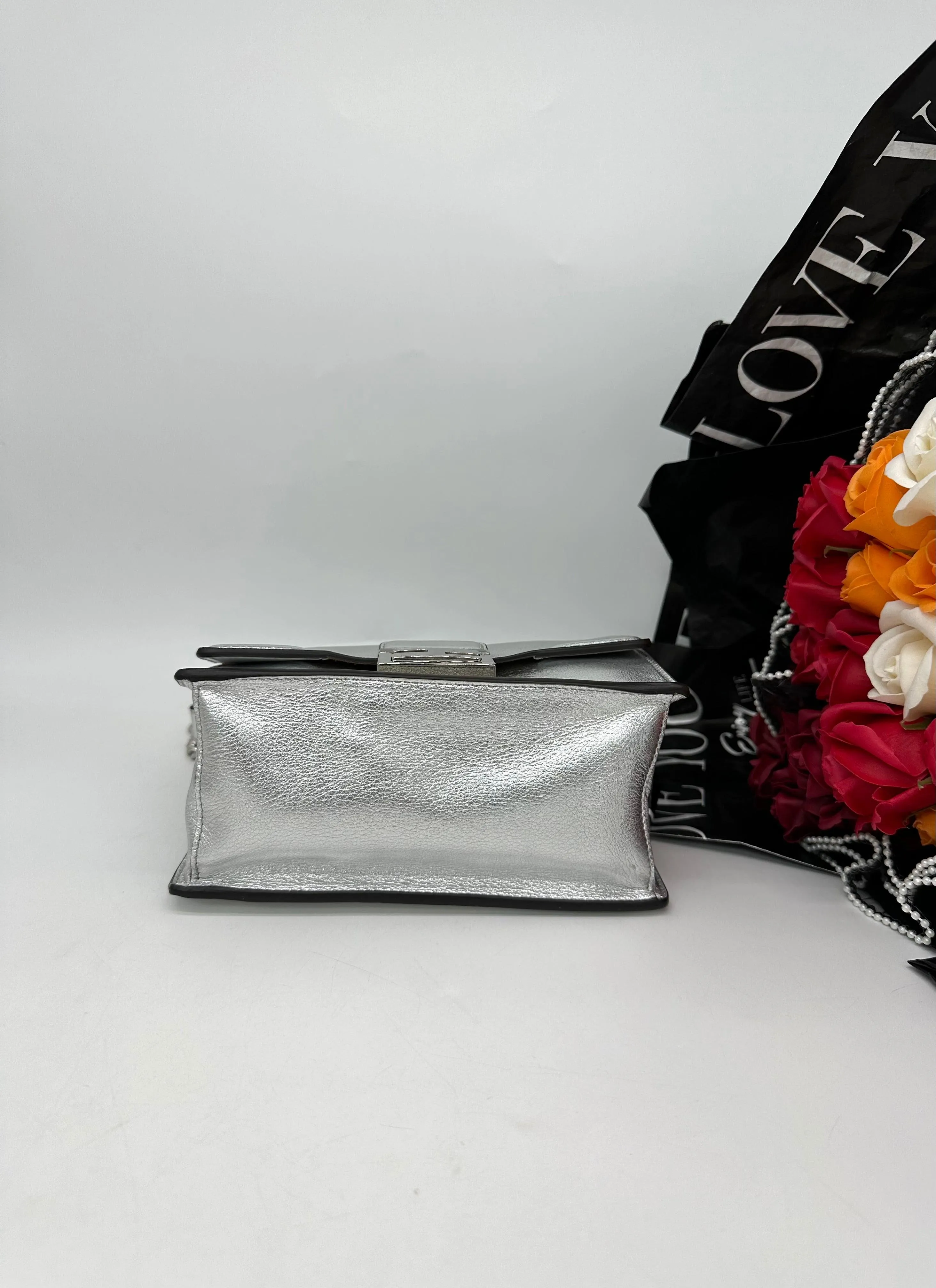 FENDI Kan U Chain Sling Bag Silver Leather For Women Bag