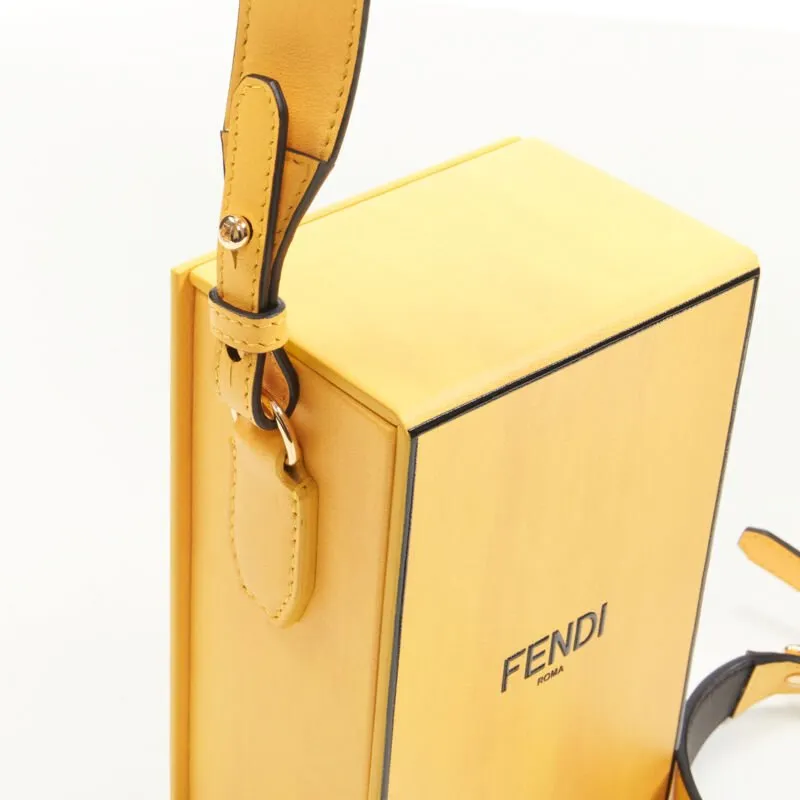 FENDI Vertical Box signature yellow black crossbody structured bag