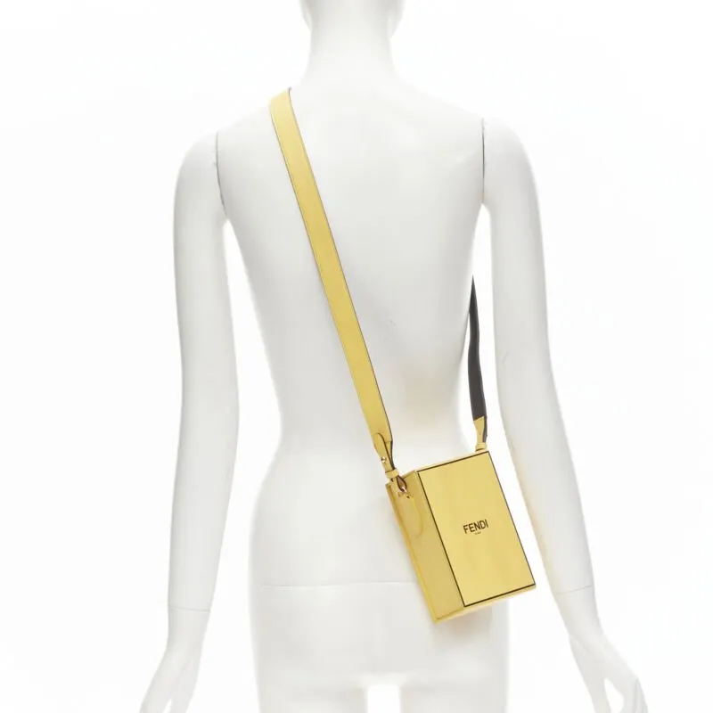 FENDI Vertical Box signature yellow black crossbody structured bag