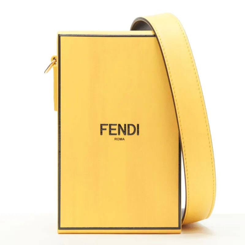 FENDI Vertical Box signature yellow black crossbody structured bag