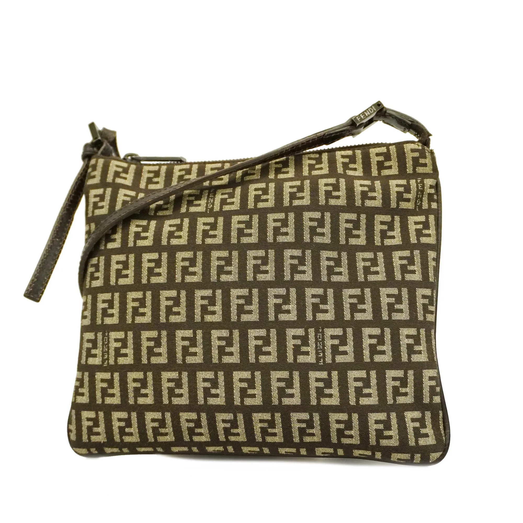 FENDI  Zucchino Shoulder Bag Women's Nylon Canvas Brown