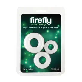 Firefly Glow in the Dark Bubble Cock Rings - White, Pack of 3