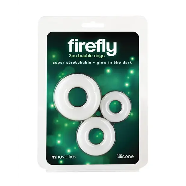 Firefly Glow in the Dark Bubble Cock Rings - White, Pack of 3