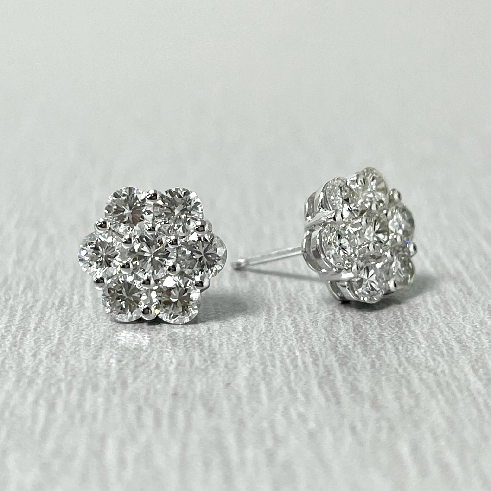 Flower Cluster Diamond Studs (1.47 ct Diamonds) in White Gold