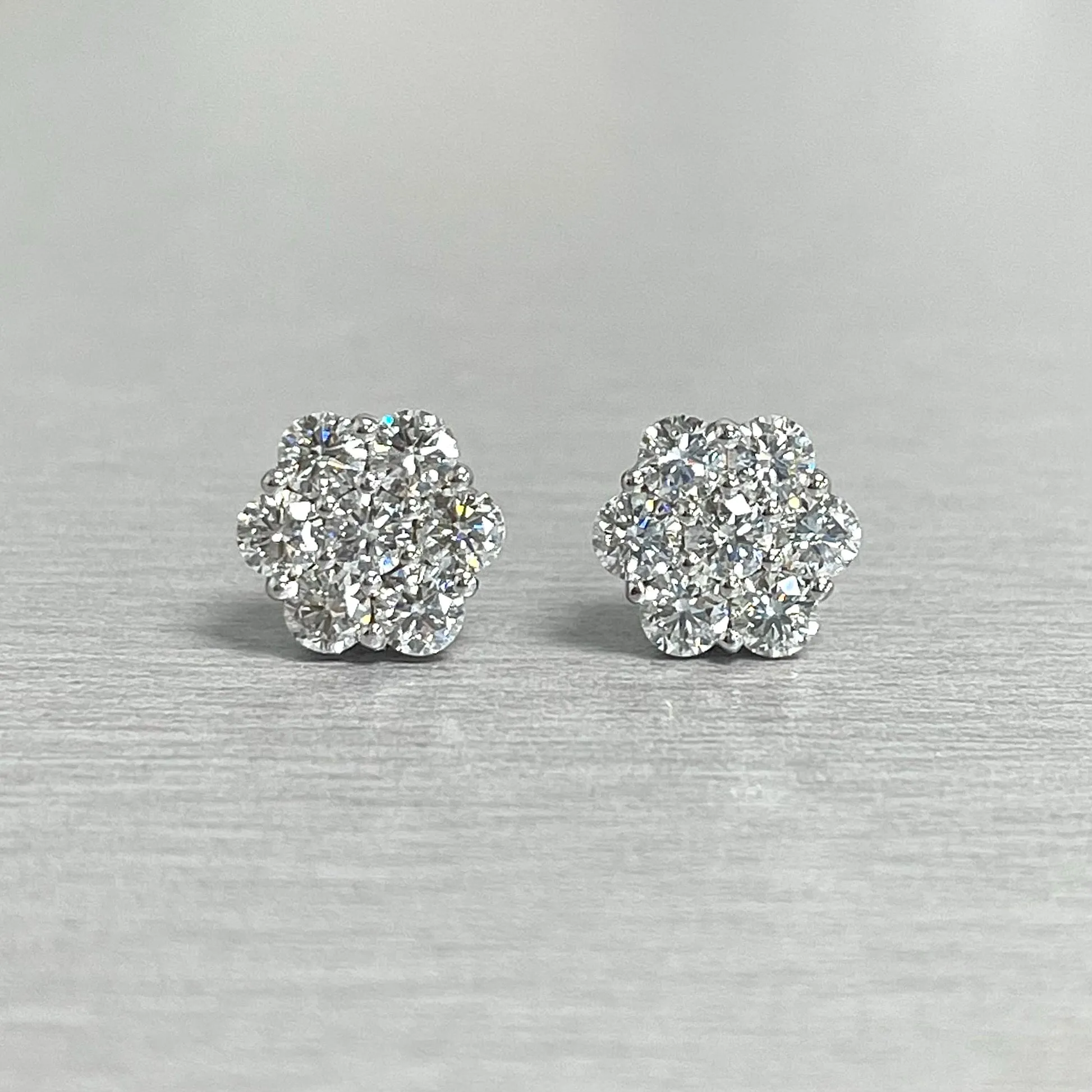 Flower Cluster Diamond Studs (1.47 ct Diamonds) in White Gold