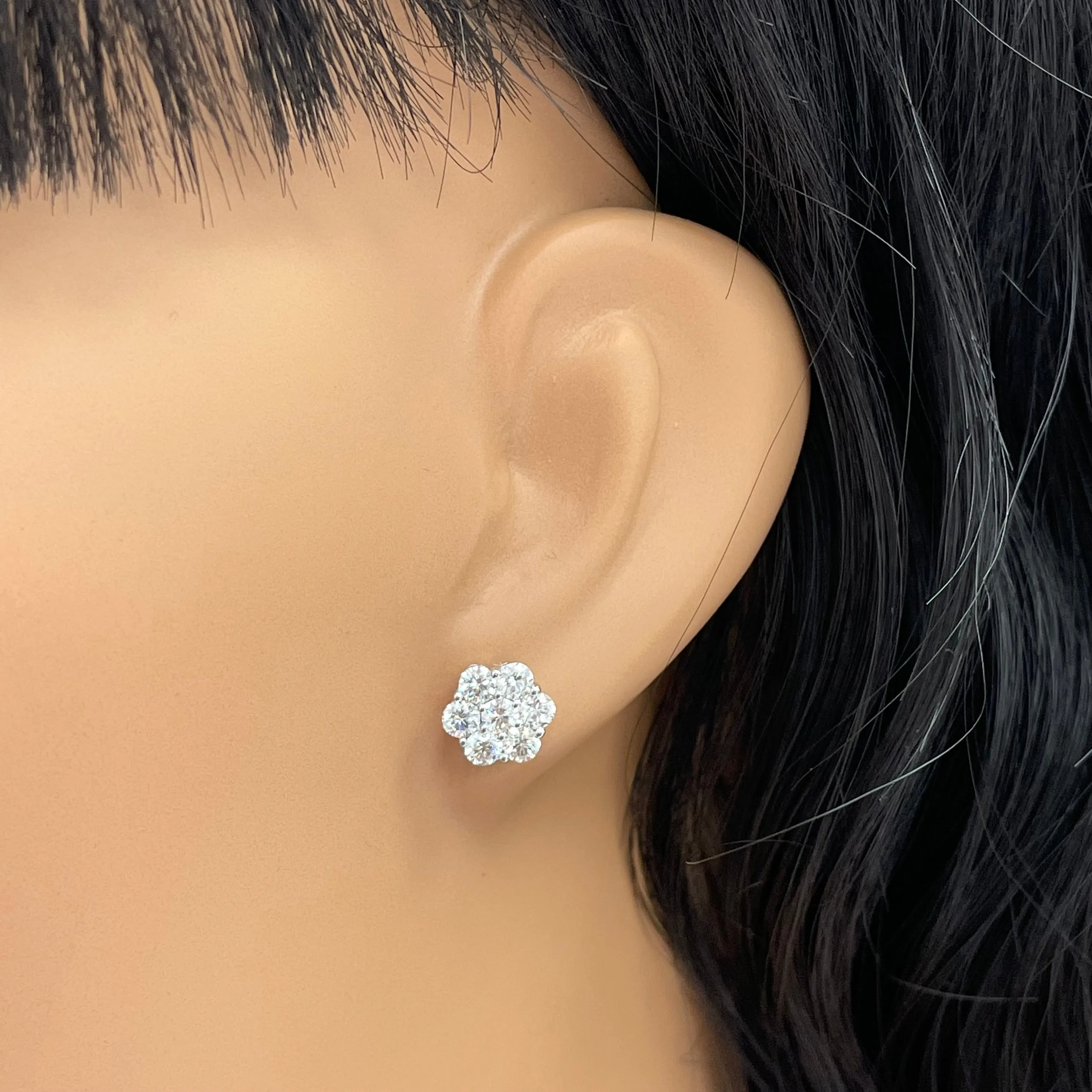 Flower Cluster Diamond Studs (1.47 ct Diamonds) in White Gold