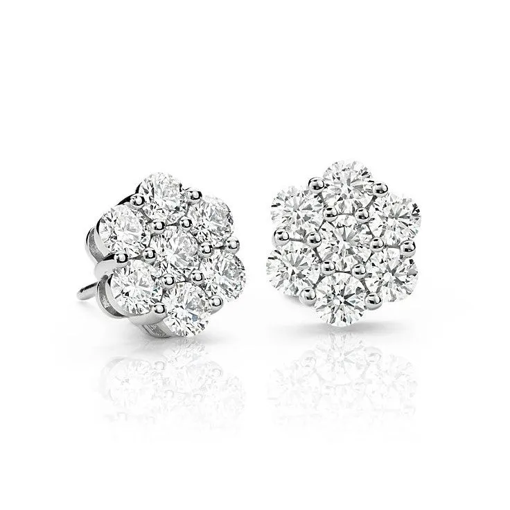 Flower Cluster Diamond Studs (1.47 ct Diamonds) in White Gold