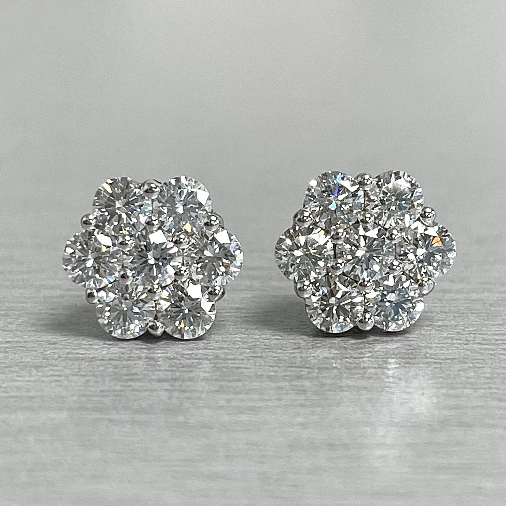 Flower Cluster Diamond Studs (1.47 ct Diamonds) in White Gold